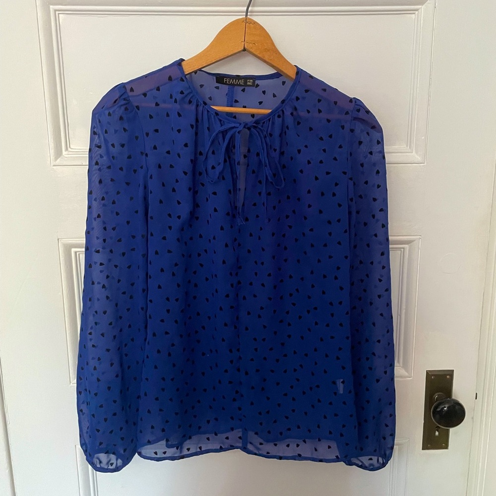Sheer dark blue Femme blouse with heart pattern